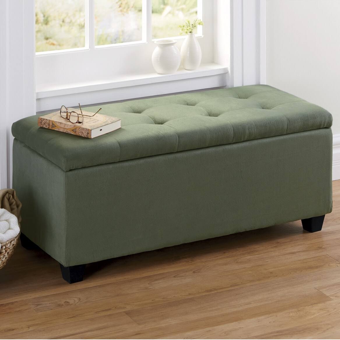 Plush Storage Ottoman, Microfiber, Sage Green F777888