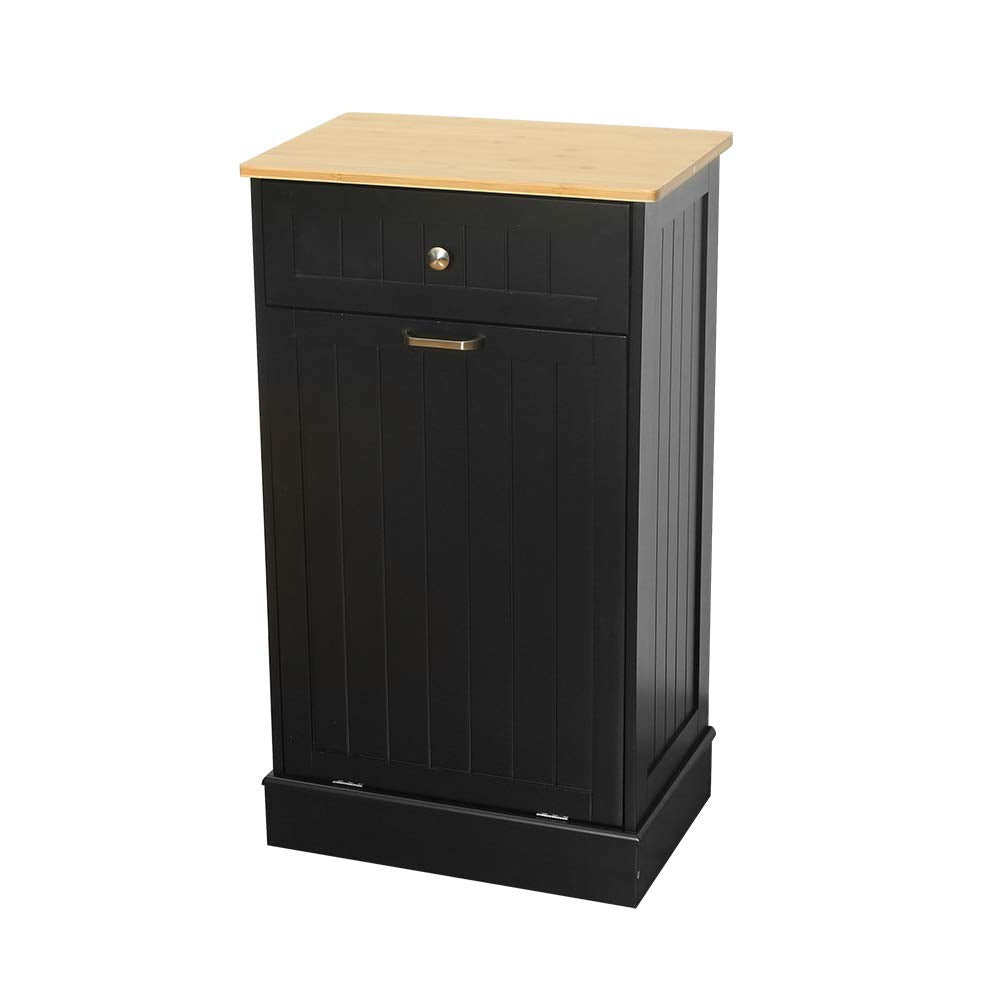 White Wooden Tilt Out Trash Cabinet with Hideaway Drawer and Removable Cutting Board H417170