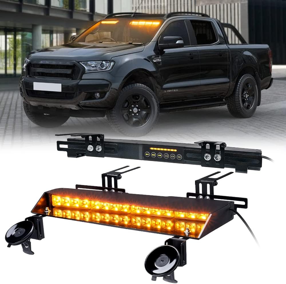 32 LED Dual Visor Strobe Light Bar with Split Deck Brackets & Vacuum Sucker, White/Red C68920