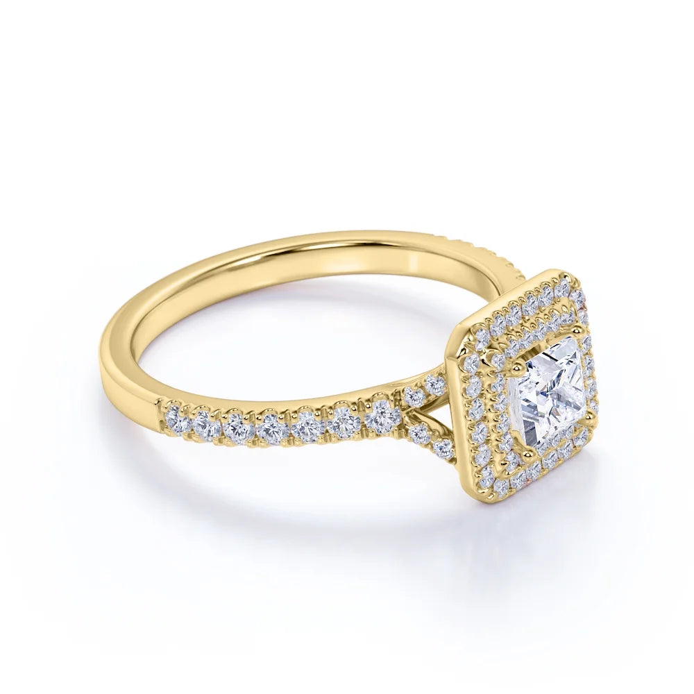 18K Yellow Gold over Silver Princess Cut Moissanite Engagement Ring D596