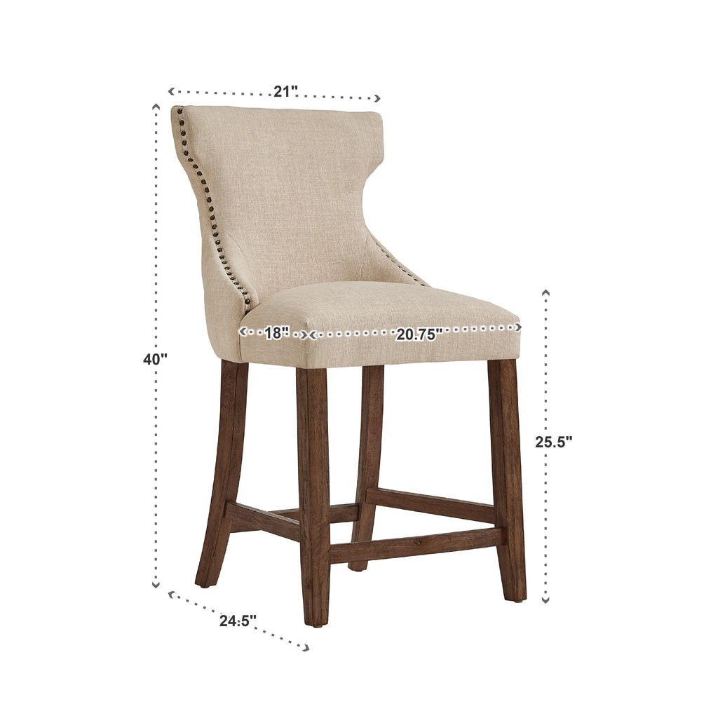 Beige Linen Upholstered Counter Height Stools, Set of 2 P644