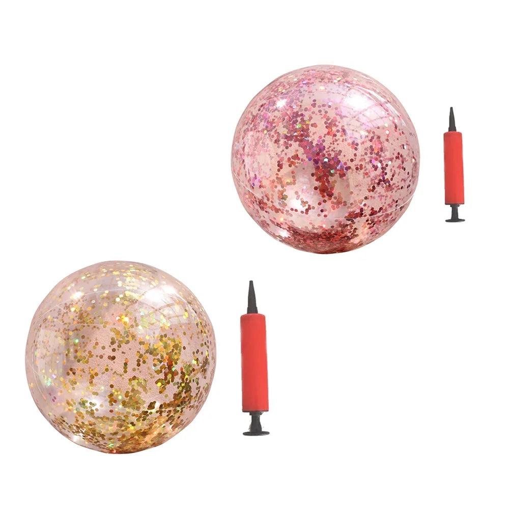 2pcs Glitter Sequin Beach Balls Round Transparent PVC Inflatable Ball Toys with Pumps E799632