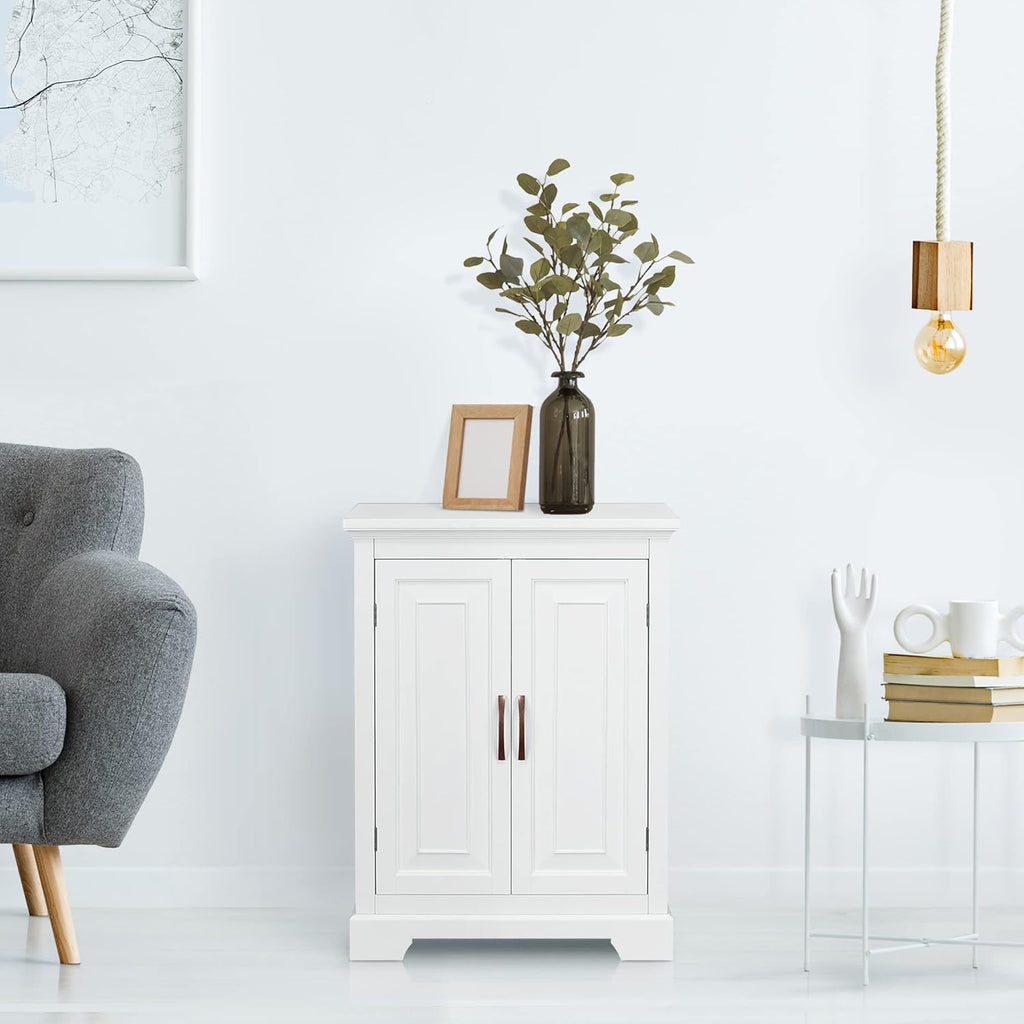 White Freestanding Floor Cabinet with 2 Doors 2 Adjustable Inner Shelves P164128