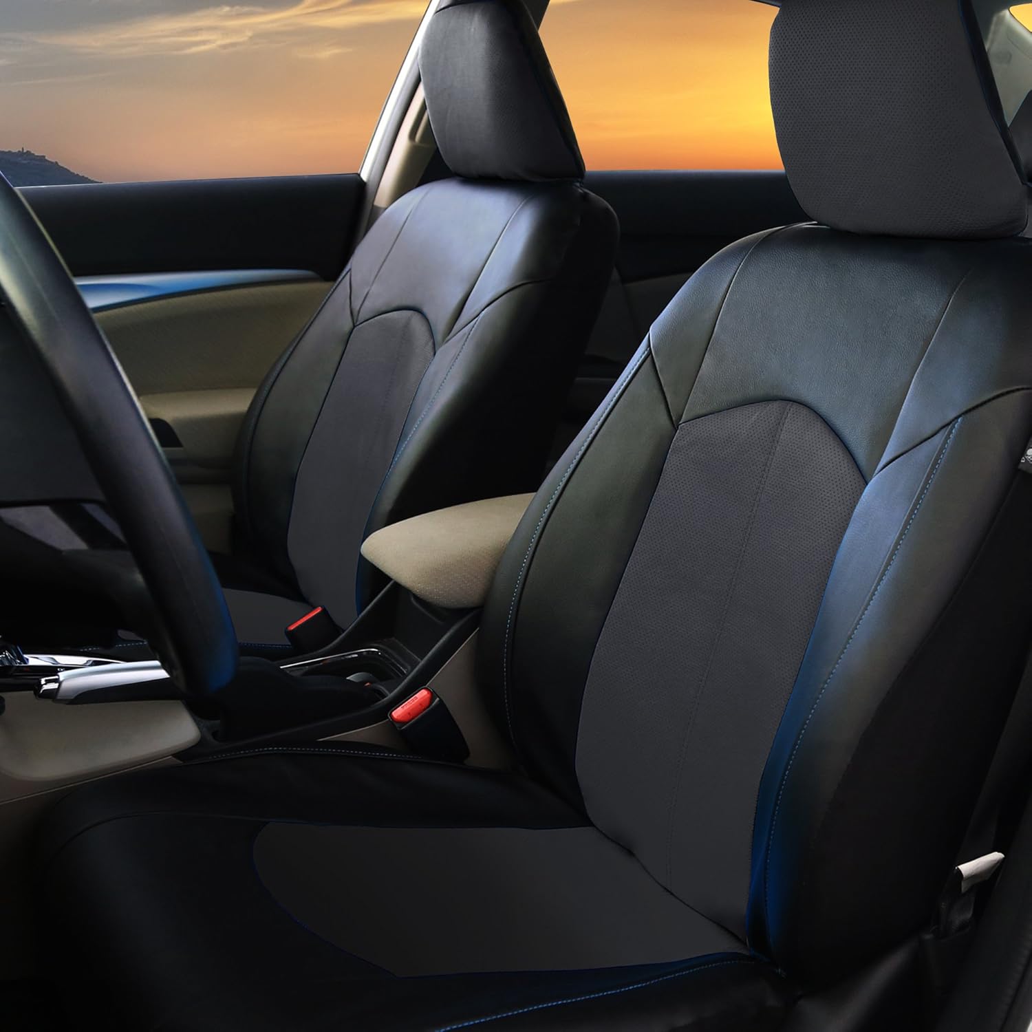Blue/Black Faux Leather Car Seat Covers J32544
