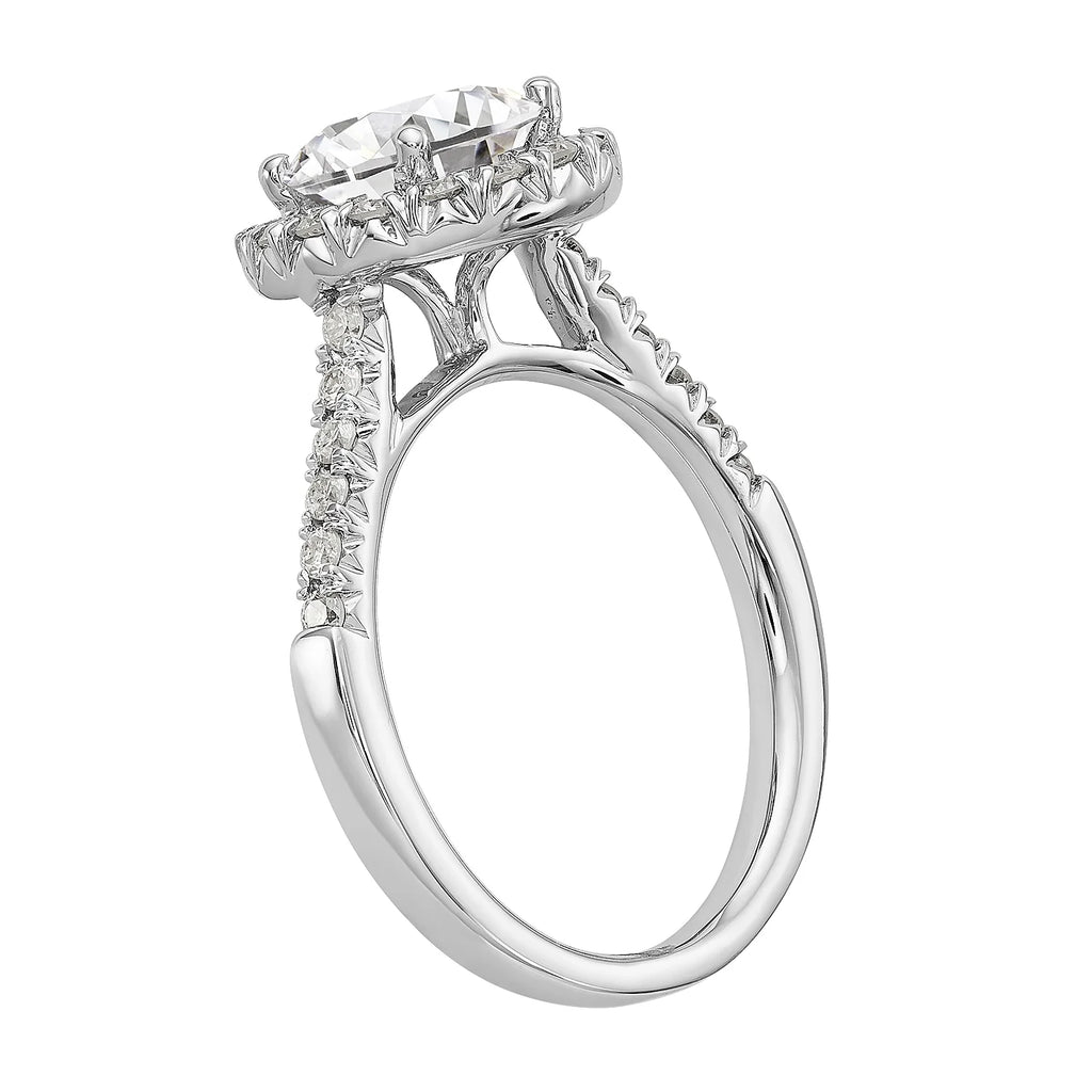 14 Karat White Gold Round Halo Moissanite Engagement Ring L576
