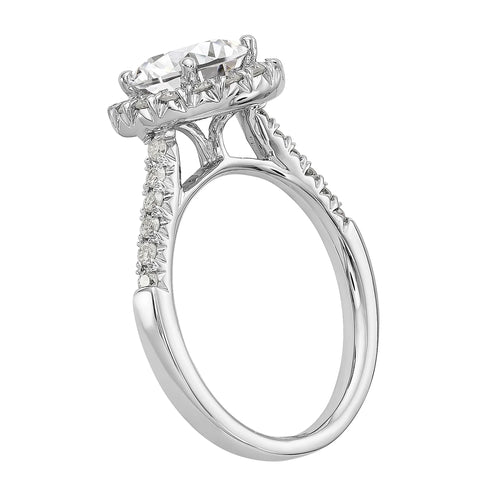 14 Karat White Gold Round Halo Moissanite Engagement Ring L576