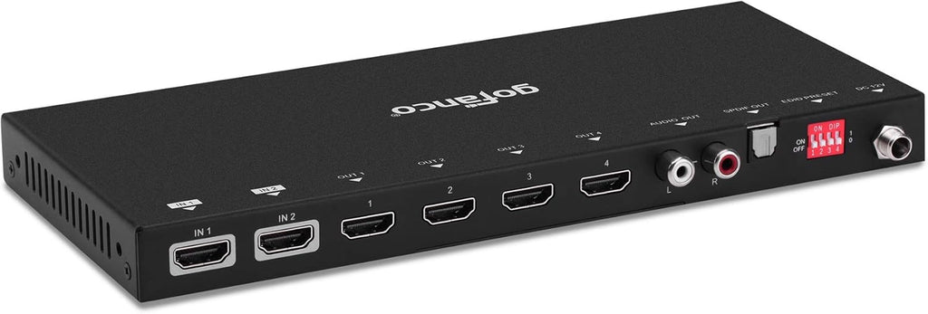 HDMI 2.0 2x4 Switcher Splitter with Audio Extractor 4K 60Hz HDR HDCP 2.2 18Gbps 2 in 4 Out U623865