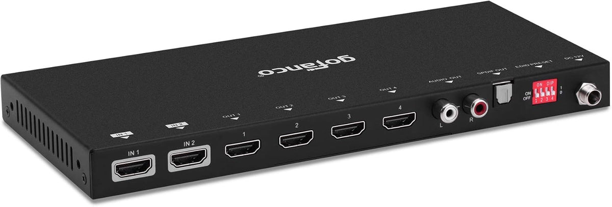 HDMI 2.0 2x4 Switcher Splitter with Audio Extractor 4K 60Hz HDR HDCP 2.2 18Gbps 2 in 4 Out U623865