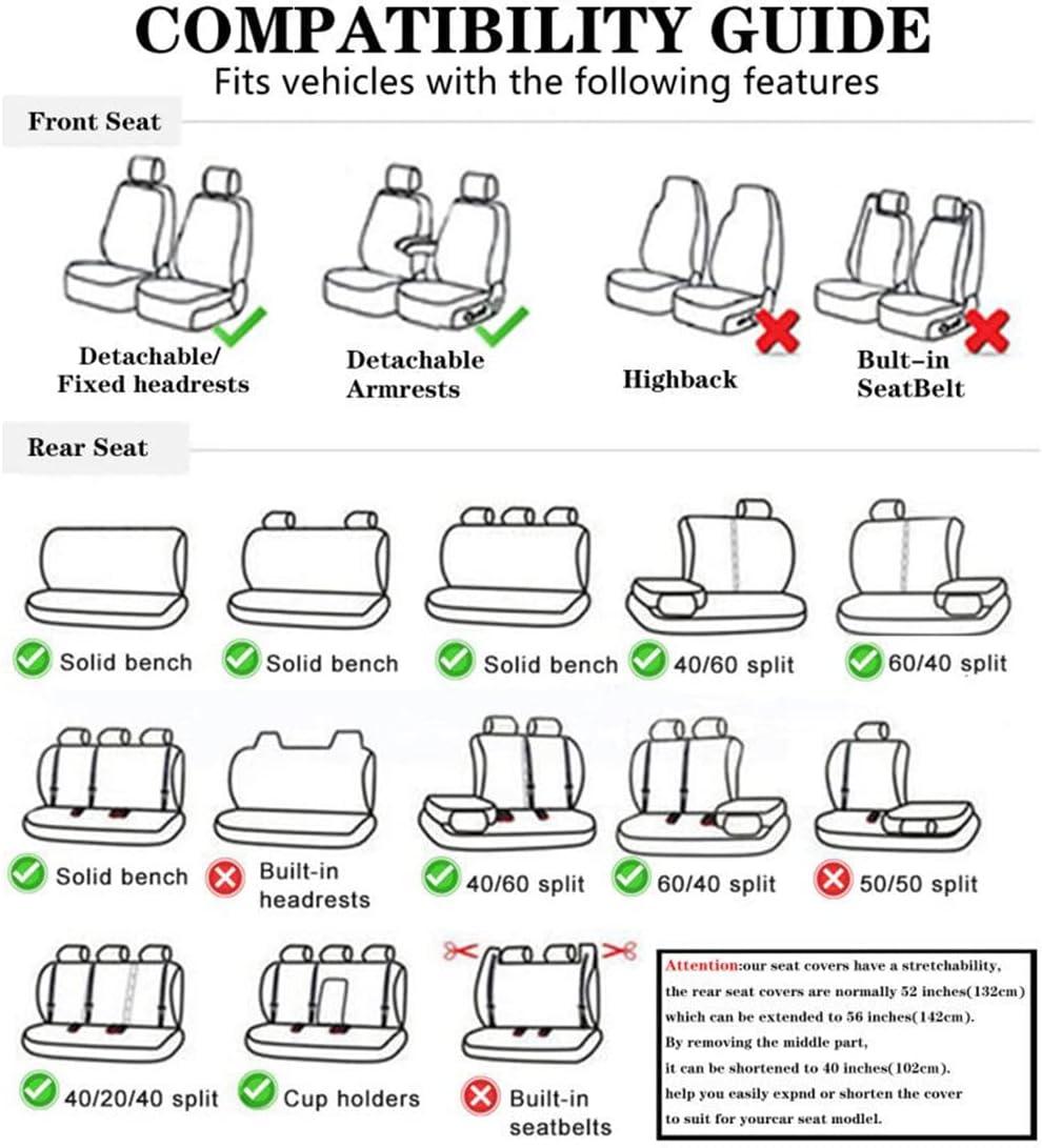 Waterproof PU Leather Car Seat Covers for Front and Rear Seats, Black W183198