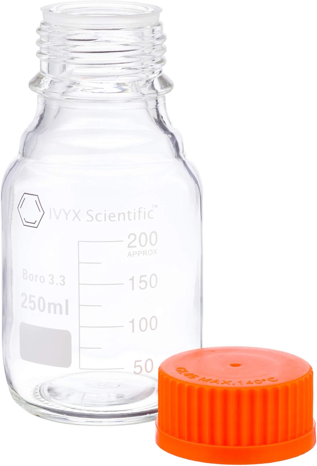 Round Media Storage Bottle, Borosilicate Glass, with GL45 Screw Cap - Pack of 2 (100 mL) U560