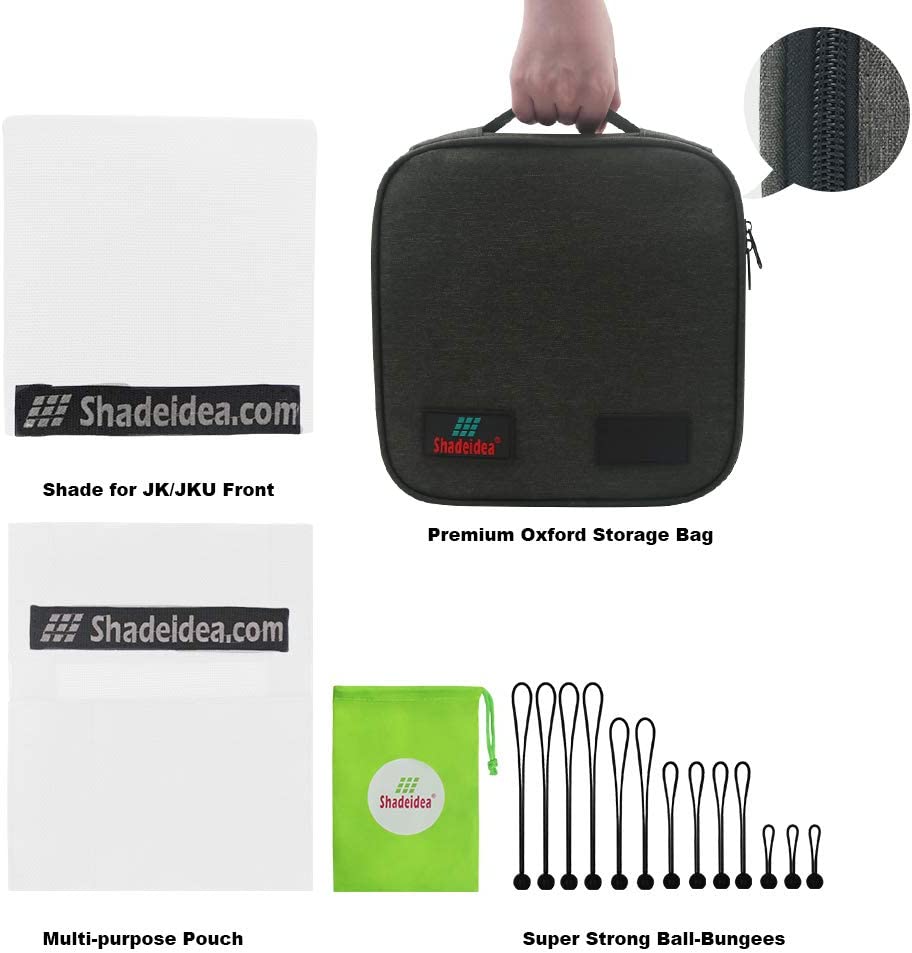 Jeep Wrangler Sunshade 2 Door and 4 Door Front White Mesh Screen Sunshade with Grab Bag Y16293