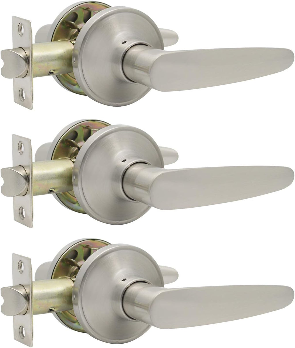 3 Pack Brushed Nickel Passage Door Leverset G76281