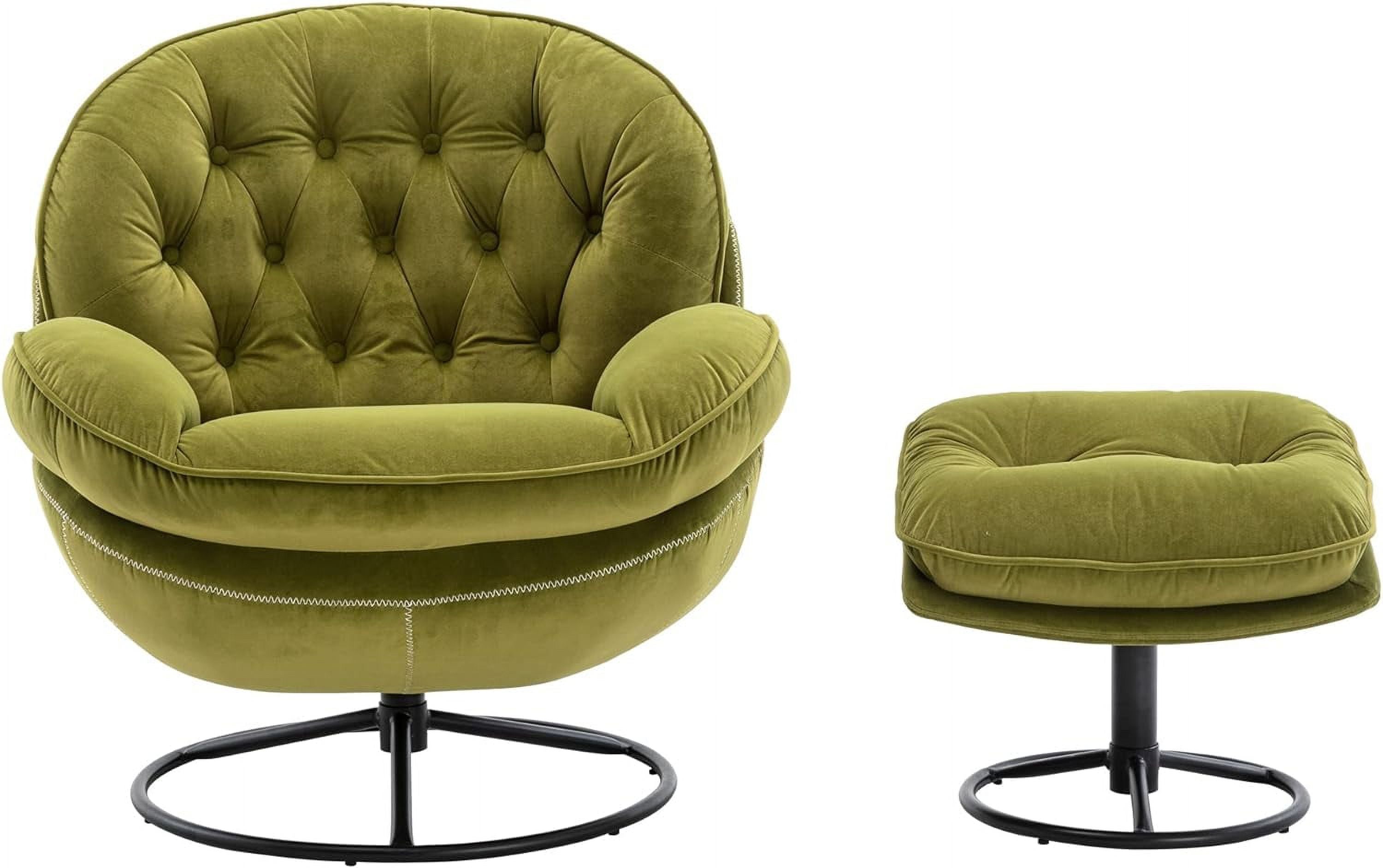 Light Green Velvet Swivel Accent Chair with Ottoman J996746