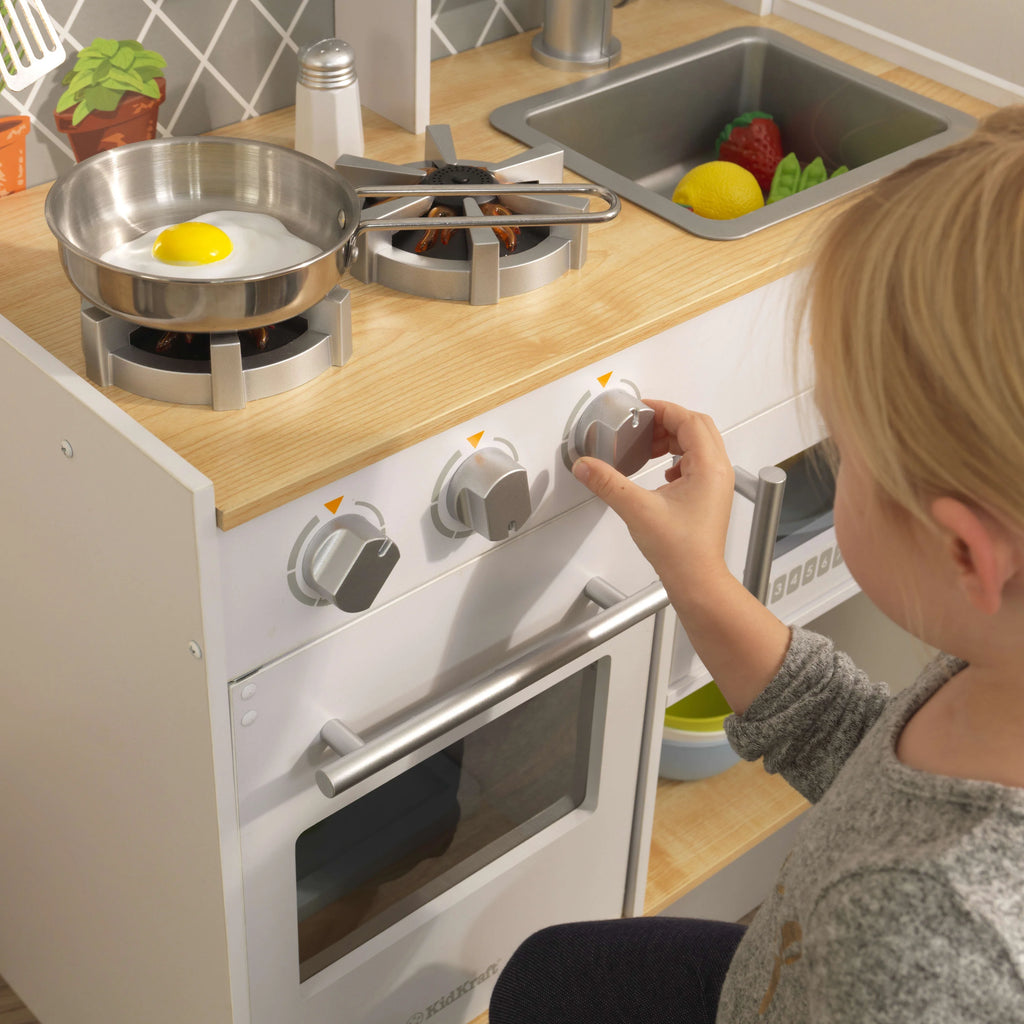 Wooden Play Kitchen with Lights & Sounds and Pull-Down Faucet A166
