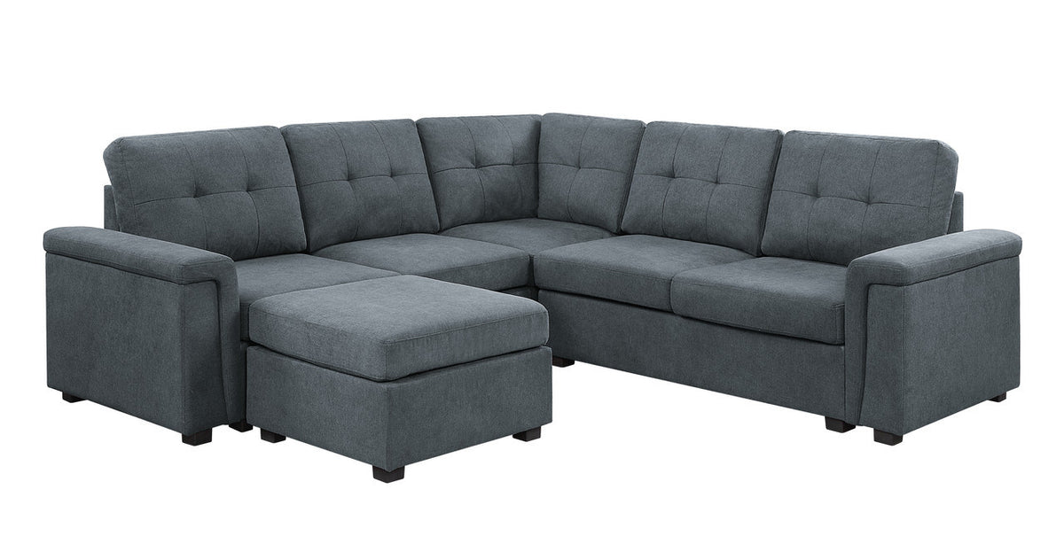Gray Fabric Sectional Sofa Set with Ottoman S429953