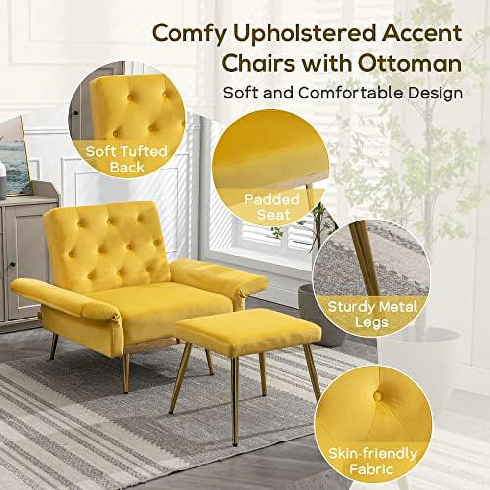 Olive Green Velvet Single Sofa Chair with Ottoman F502698