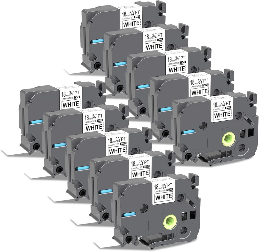 10 Pack Black on White Laminated Label Tape for Brother Ptouch Label Maker M2018