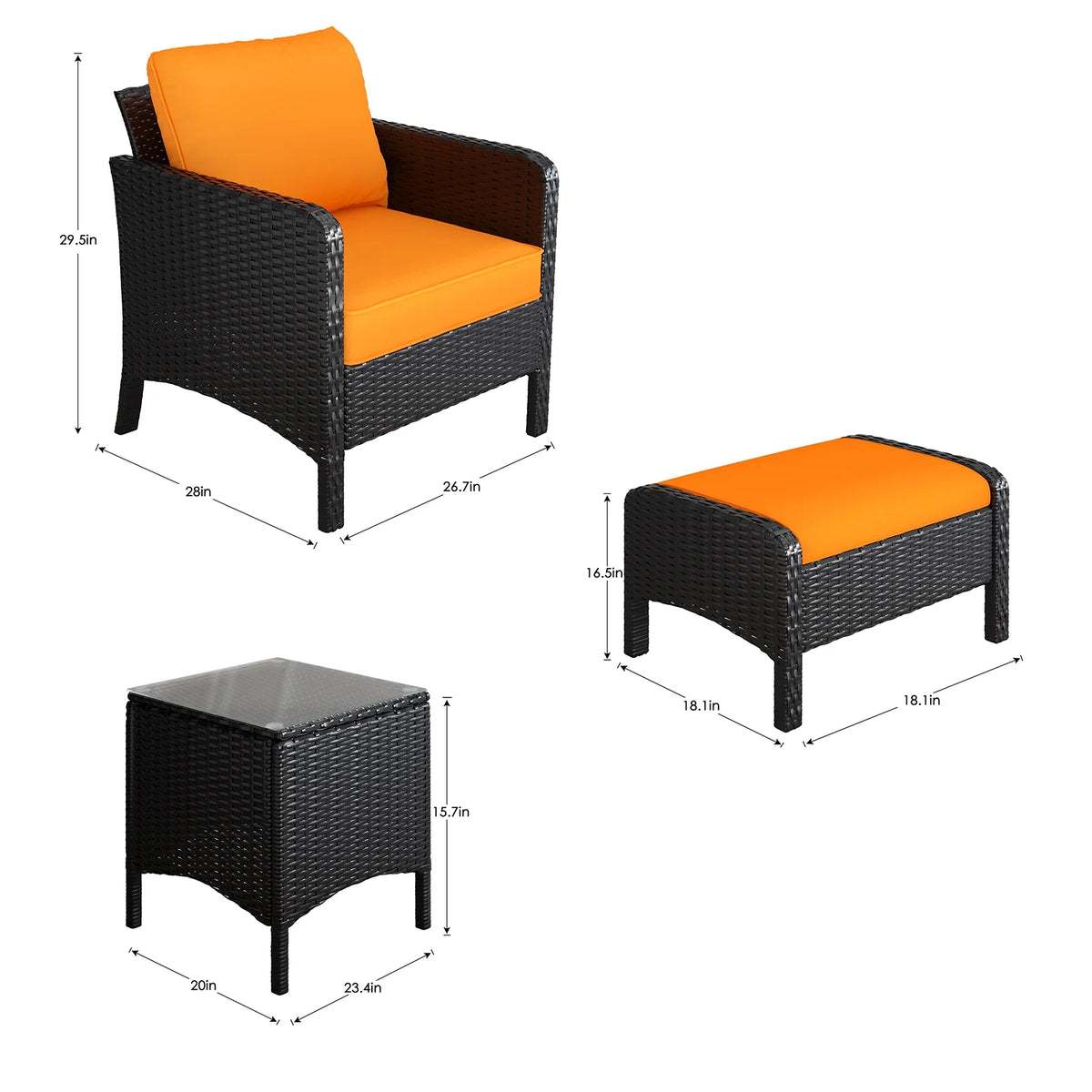 5 Piece Outdoor Rattan Wicker Patio Furniture Set with Ottoman and Coffee Table A465228