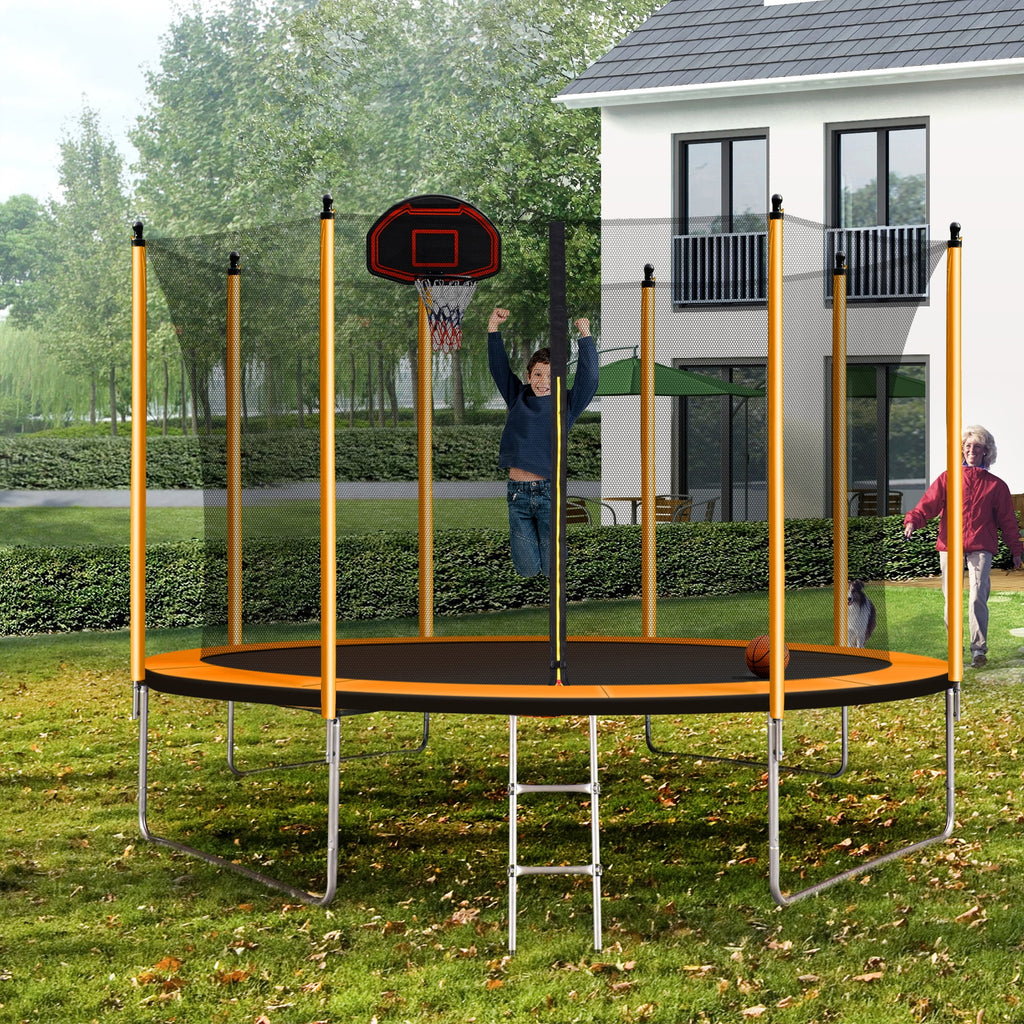 Orange Trampoline with Basketball Hoop and Ladder H145793