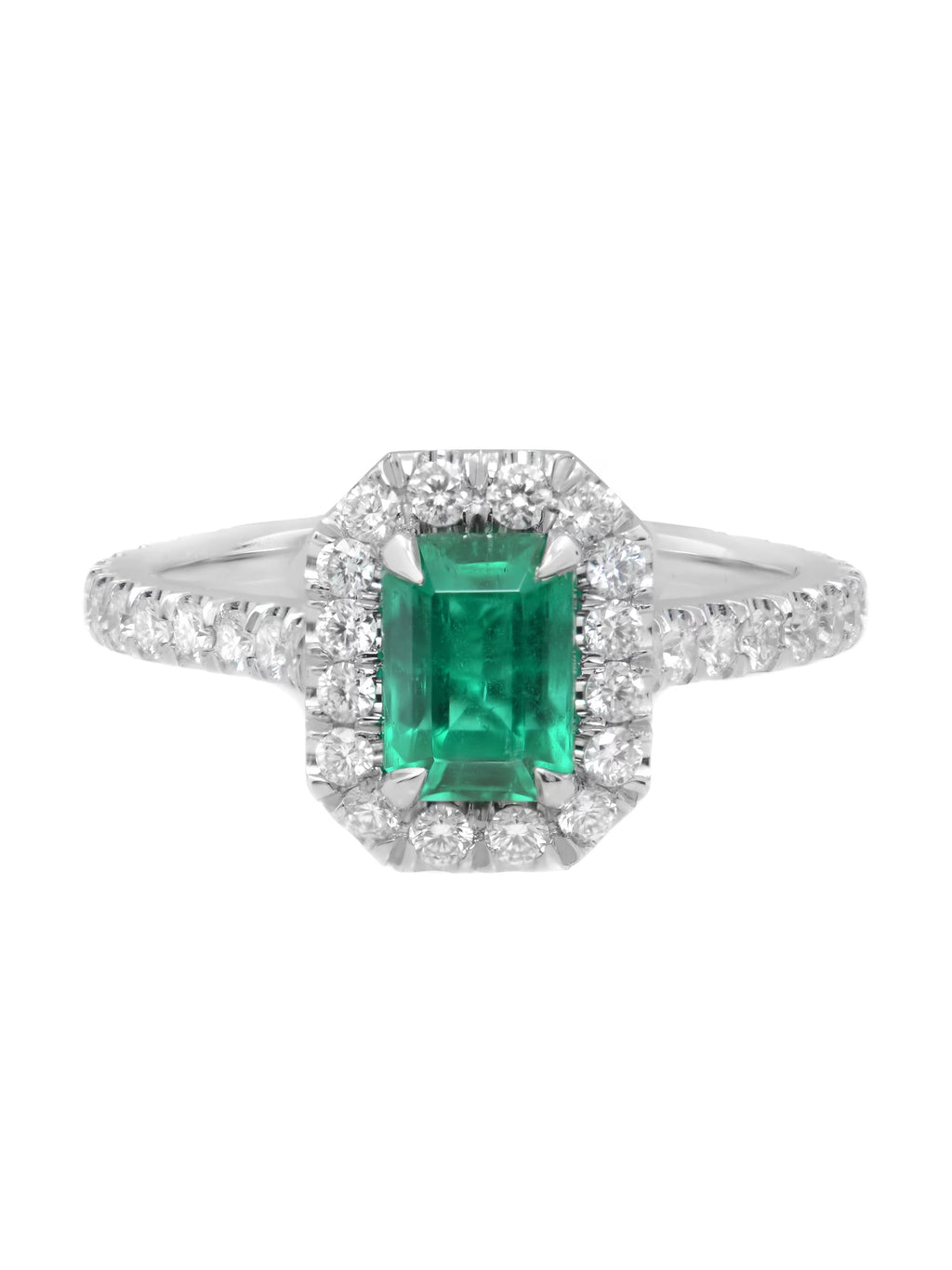 Emerald Diamond Halo Engagement Ring Platinum O41374