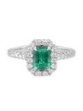 Emerald Diamond Halo Engagement Ring Platinum O41374