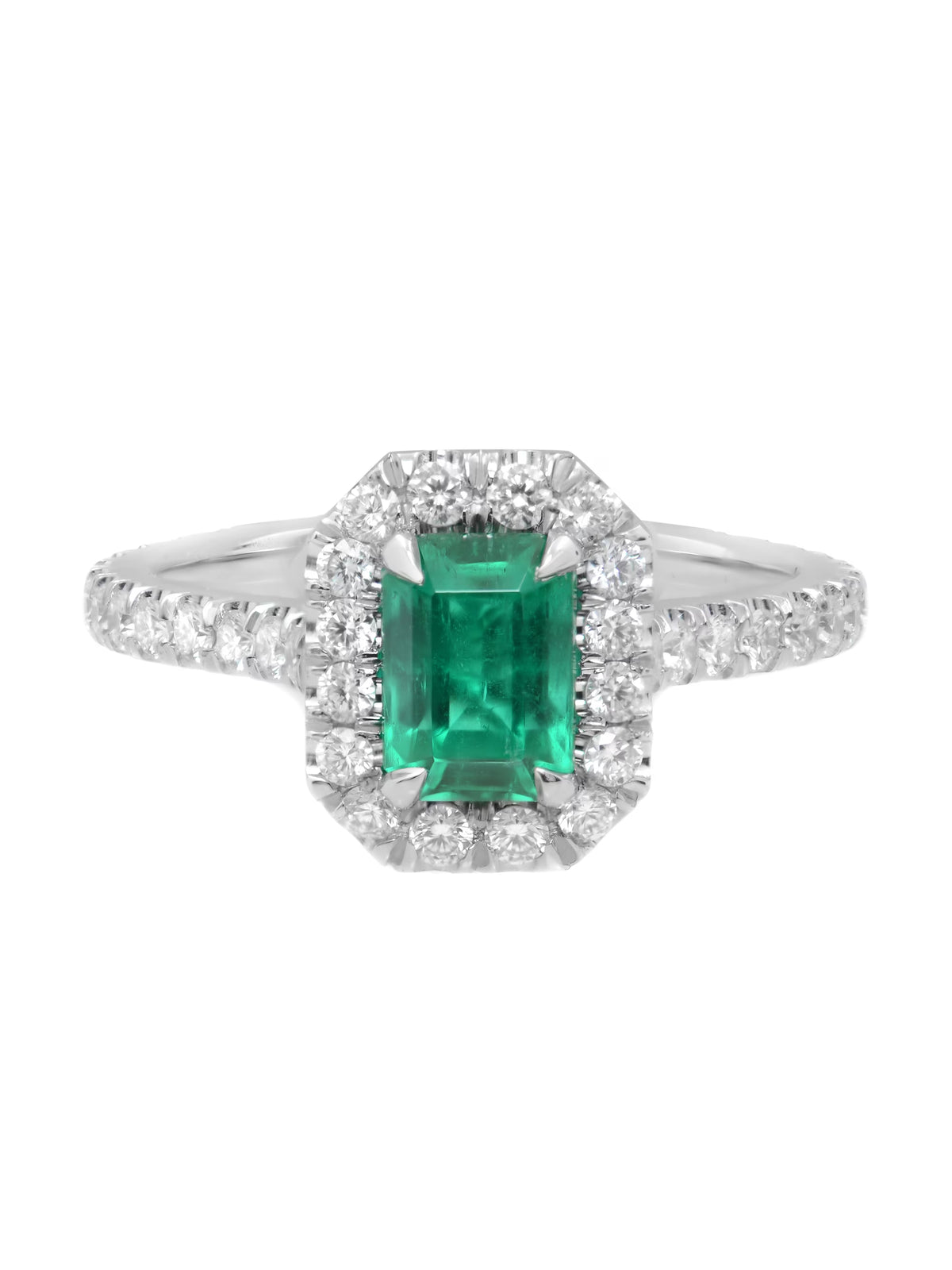 Emerald Diamond Halo Engagement Ring Platinum O41374