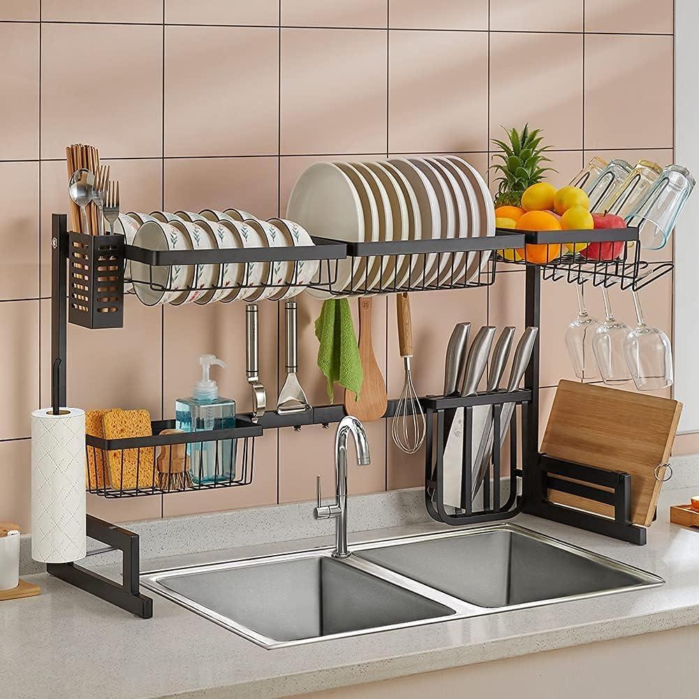 2 Tier Stainless Steel Expandable Dish Drying Rack O13126