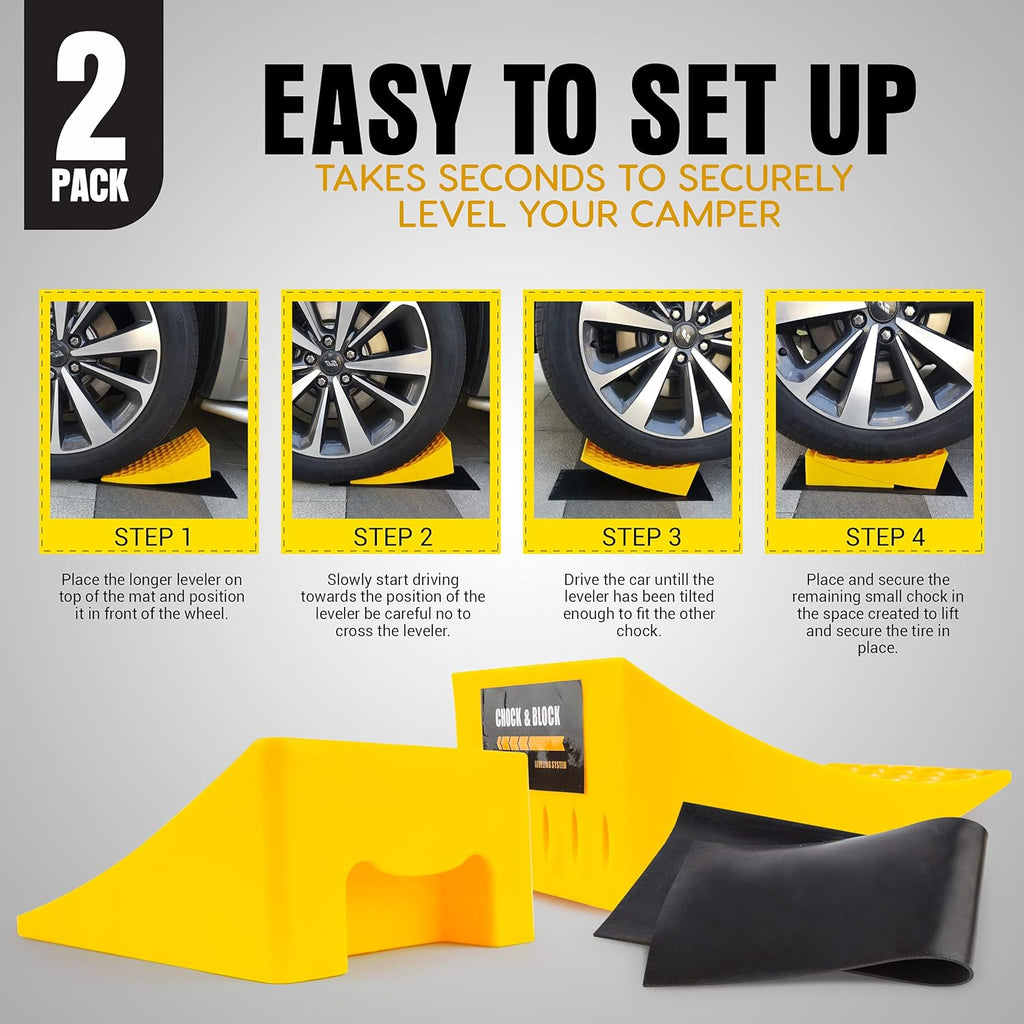 Rv Leveling Blocks Set, Non-Slip, Includes 2 Levelers, 2 Chocks and 2 Rubber Mats N729026