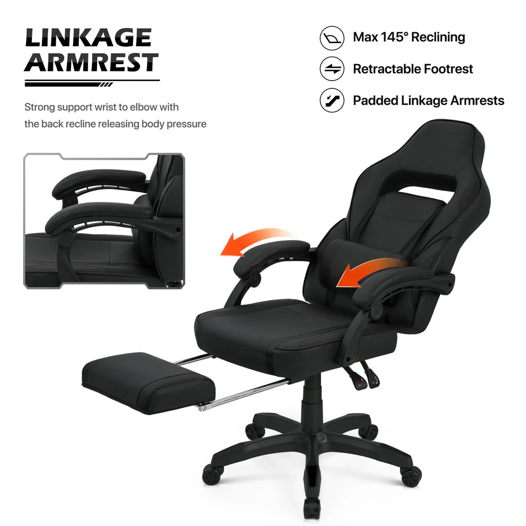 Black Ergonomic Gaming Chair with Detachable Pillow and Lumbar Support Z67169