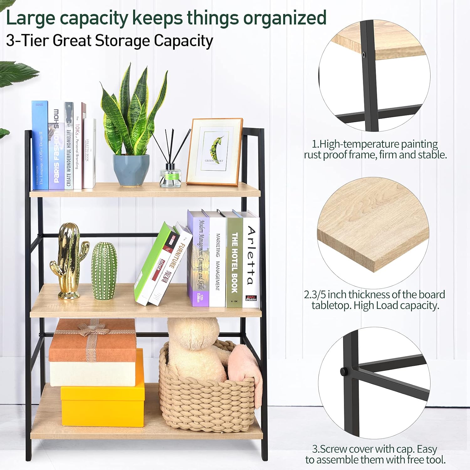 5-Tier Industrial Bookshelf with Metal Frame Y614167