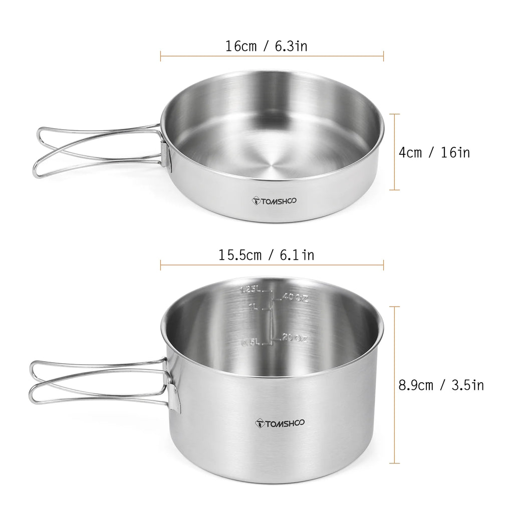 2pcs Stainless Steel Camping Cookware Set with Mesh Carry Bag F879