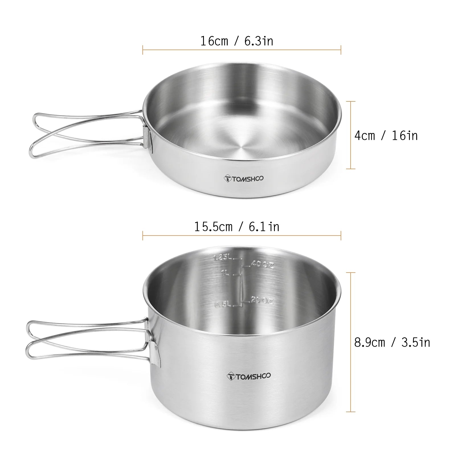 2pcs Stainless Steel Camping Cookware Set with Mesh Carry Bag F879