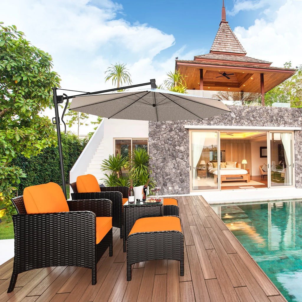 5 Piece Outdoor Rattan Wicker Patio Furniture Set with Ottoman and Coffee Table A465228