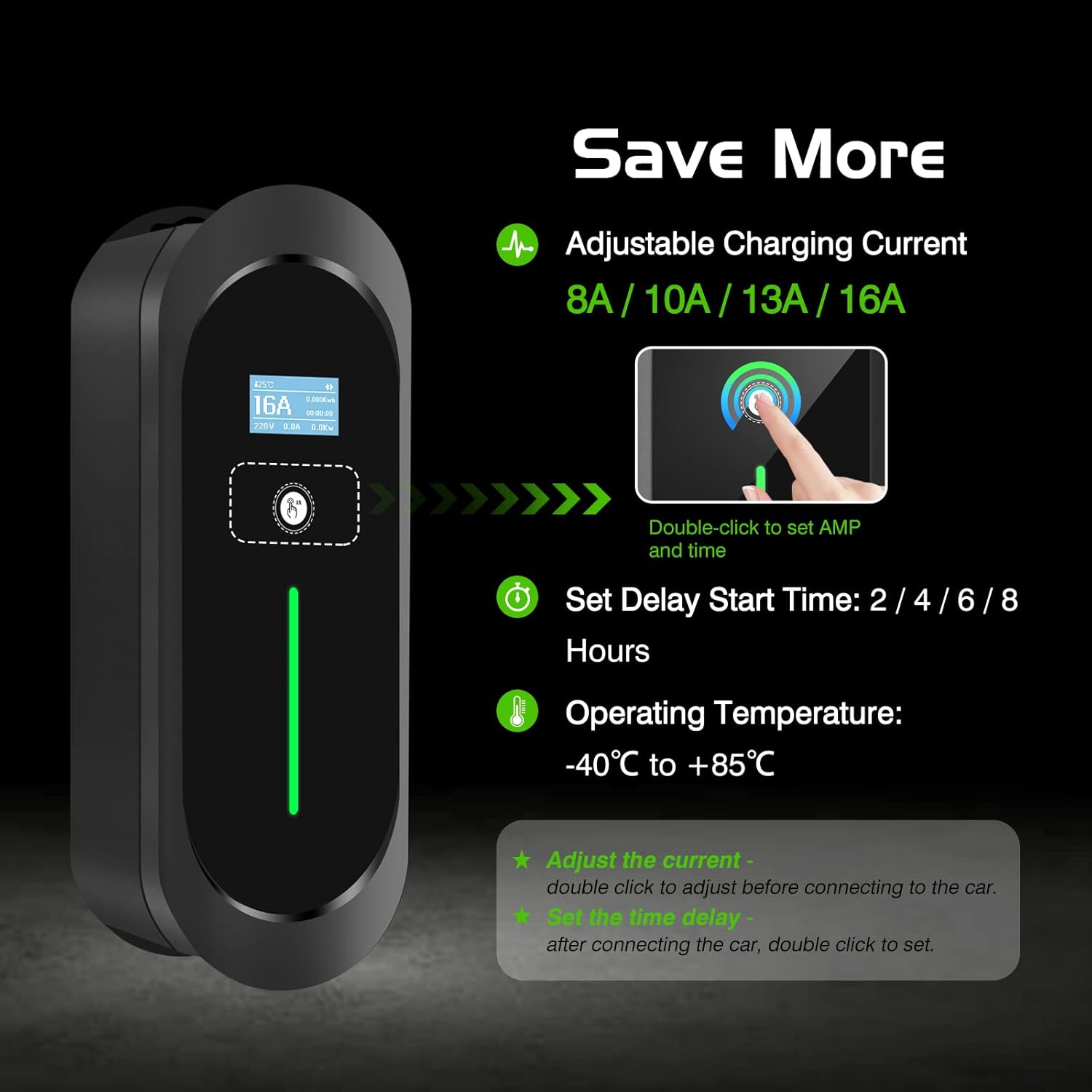 Portable EV Charger with NEMA 6-20 Plug and NEMA 5-15 Adapter F4161
