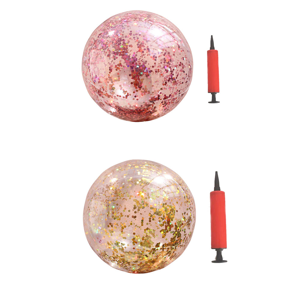 2pcs Glitter Sequin Beach Balls Round Transparent PVC Inflatable Ball Toys with Pumps E799632