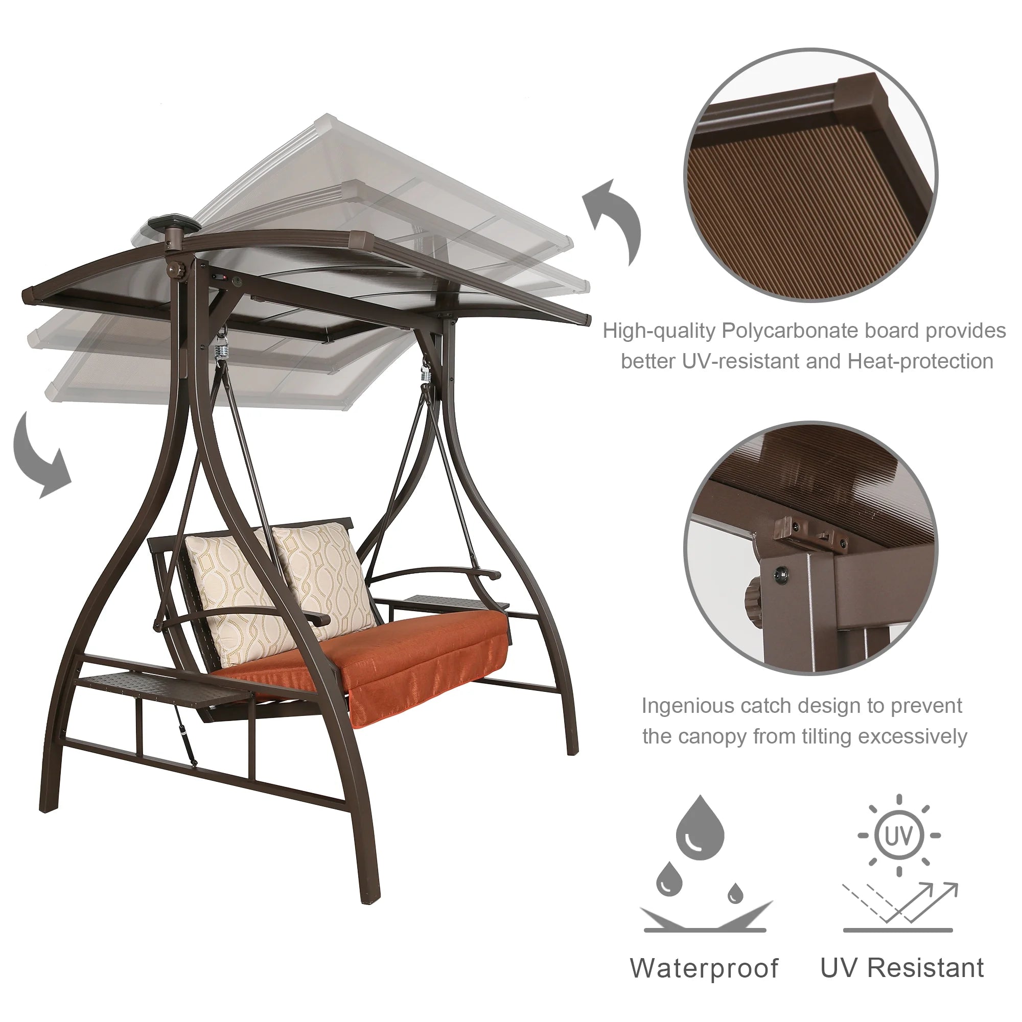 2-Person Outdoor Hardtop Canopy Porch Swing with Stand E8973