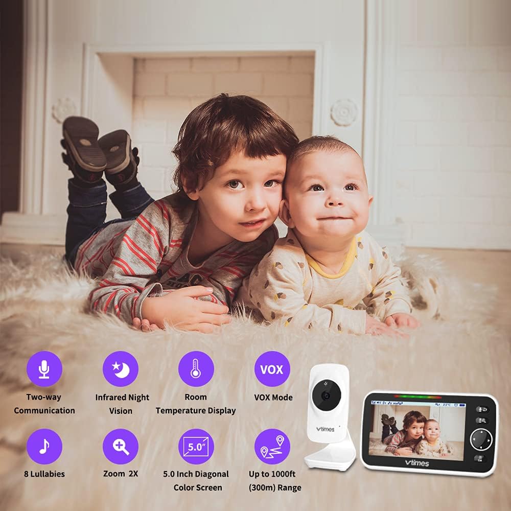 5" LCD Video Baby Monitor with Camera and Audio, Night Vision, Pack of 2 U6746