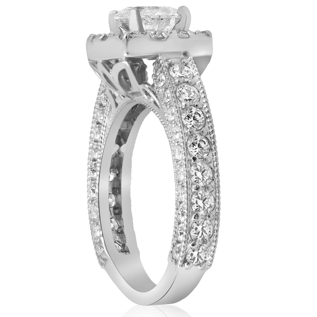 Vintage Cushion Halo Diamond Engagement Ring Pave White Gold R3502