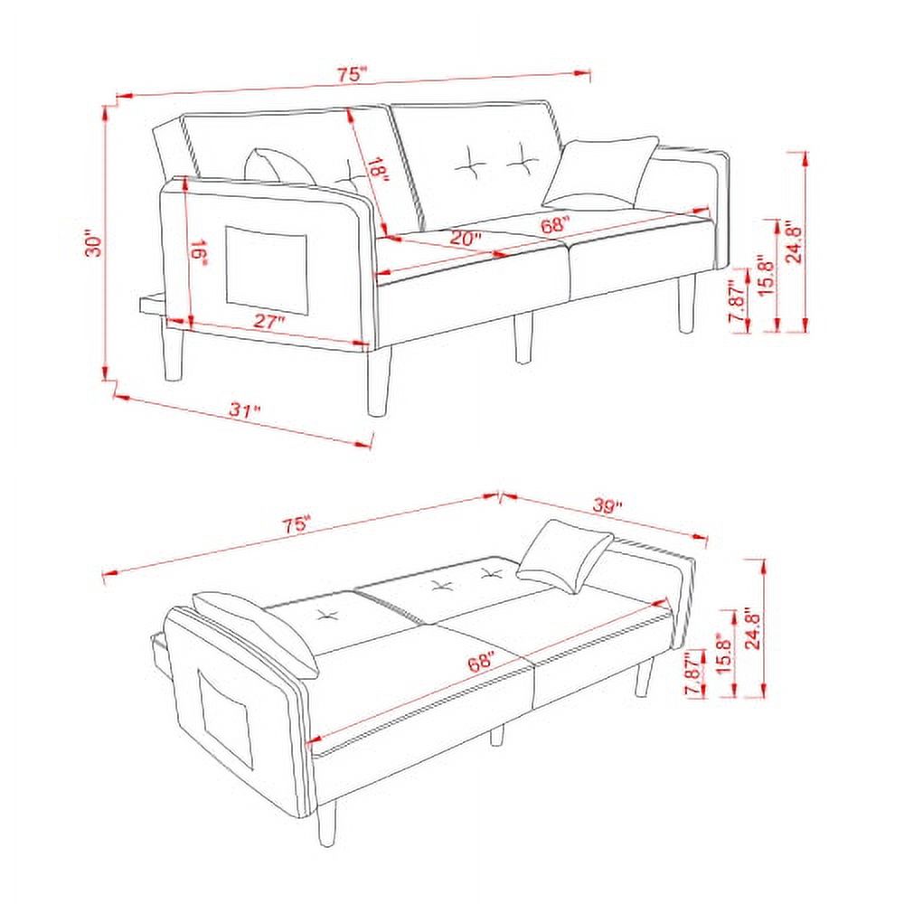 Blue Fabric Futon Sofa Bed with Solid Wood Leg O6761
