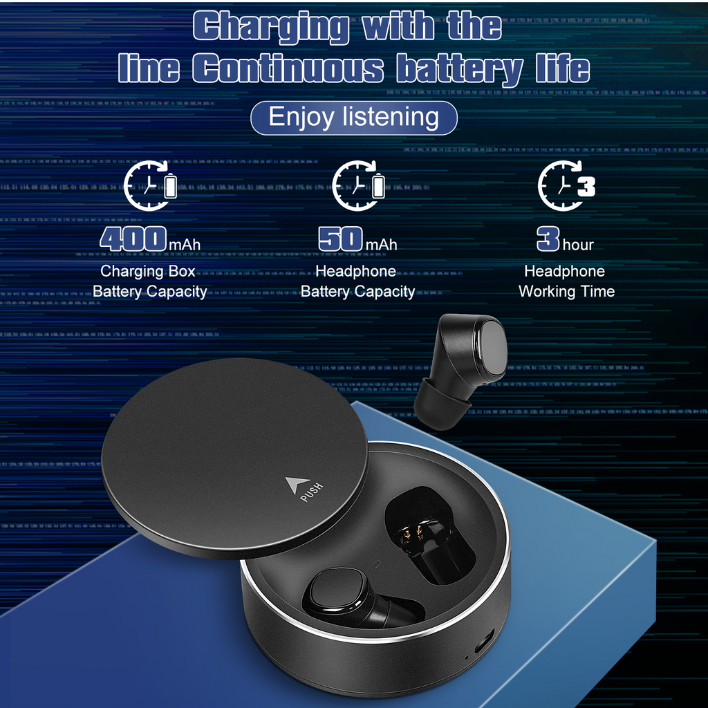 True Wireless Earbuds IPX5 Waterproof Touch Control with Mic Bluetooth Headphones - Black Q584241