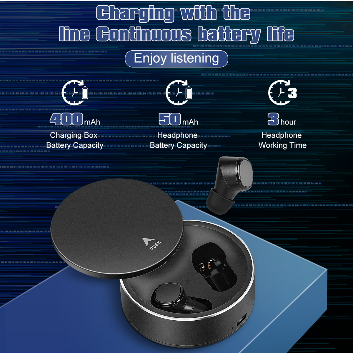True Wireless Earbuds IPX5 Waterproof Touch Control with Mic Bluetooth Headphones - Black Q584241