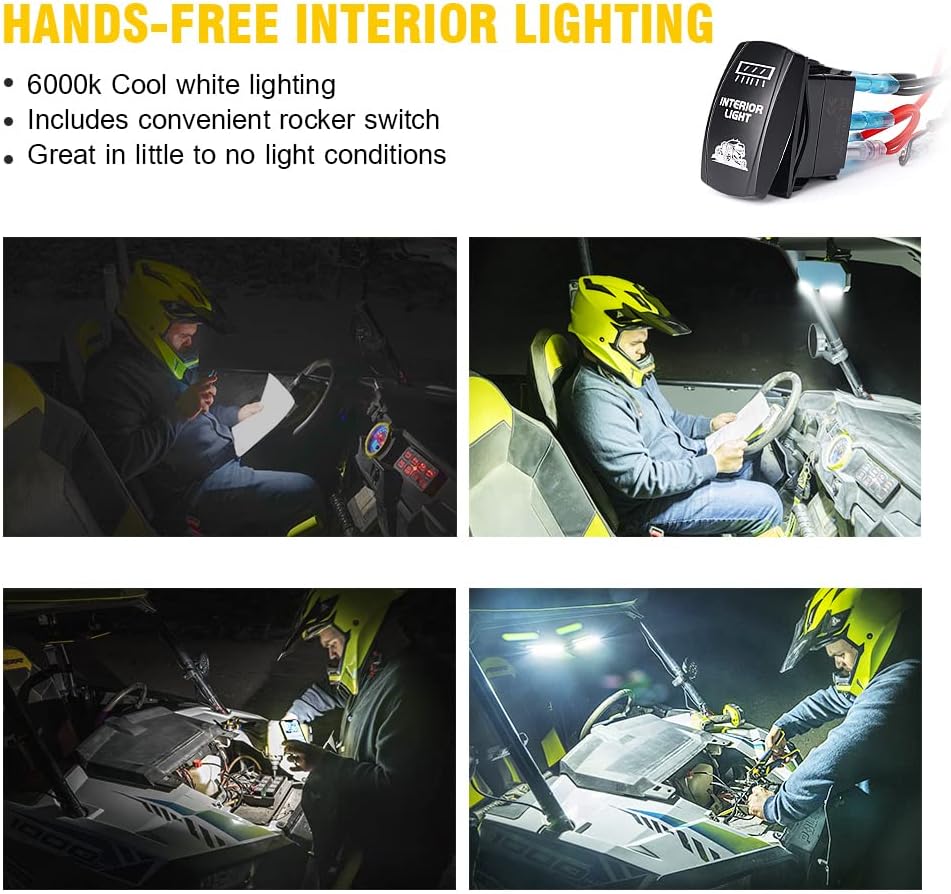 13 UTV Rearview Center Mirror with COB LED Interior Lights and Rocker Switch, Aluminum Rear View Mirrors E590654