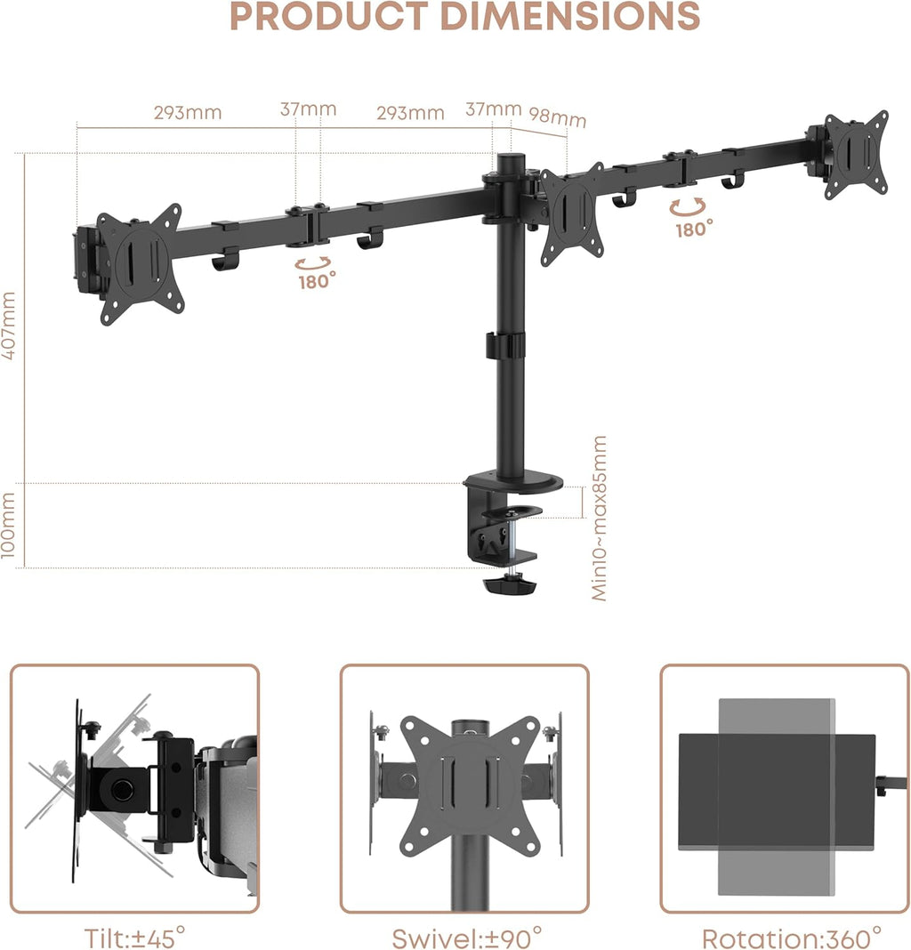 Black Pack of 2 Triple Monitor Desk Mount VESA Stand O169