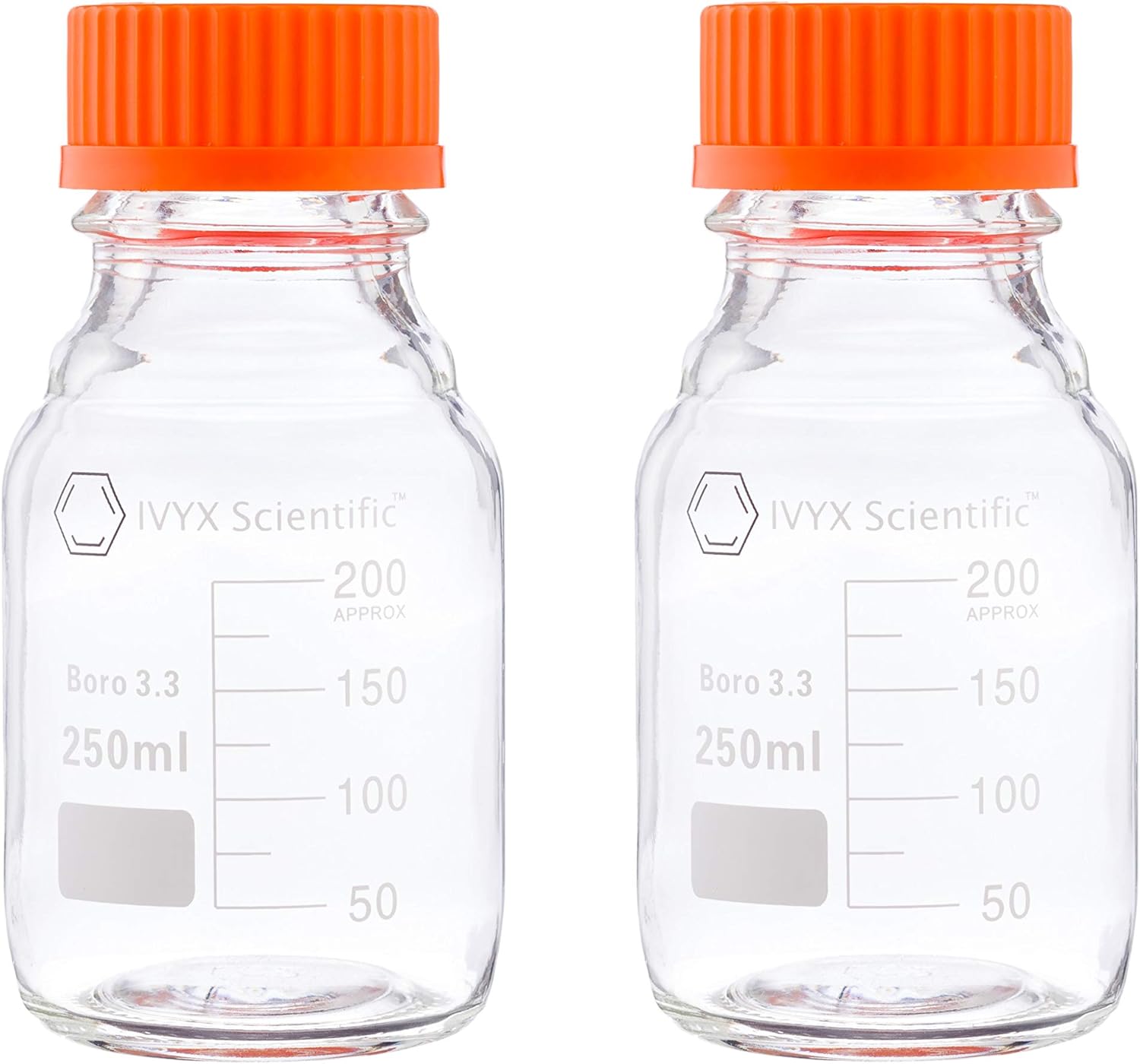 Round Media Storage Bottle, Borosilicate Glass, with GL45 Screw Cap - Pack of 2 (100 mL) U560