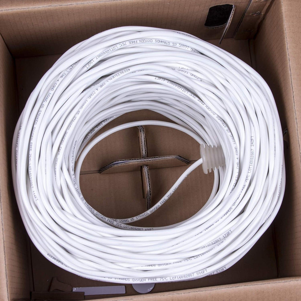 16/2 CMR Rated Solid Bare Copper 2 Conductors Audio Speaker Cable Wire White G8399