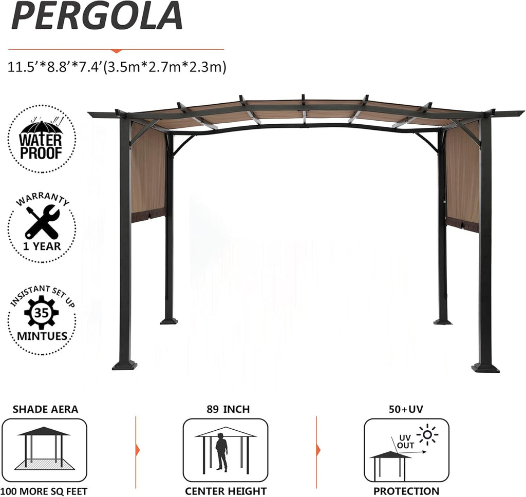 Beige Steel Frame Retractable Canopy Pergola N1936