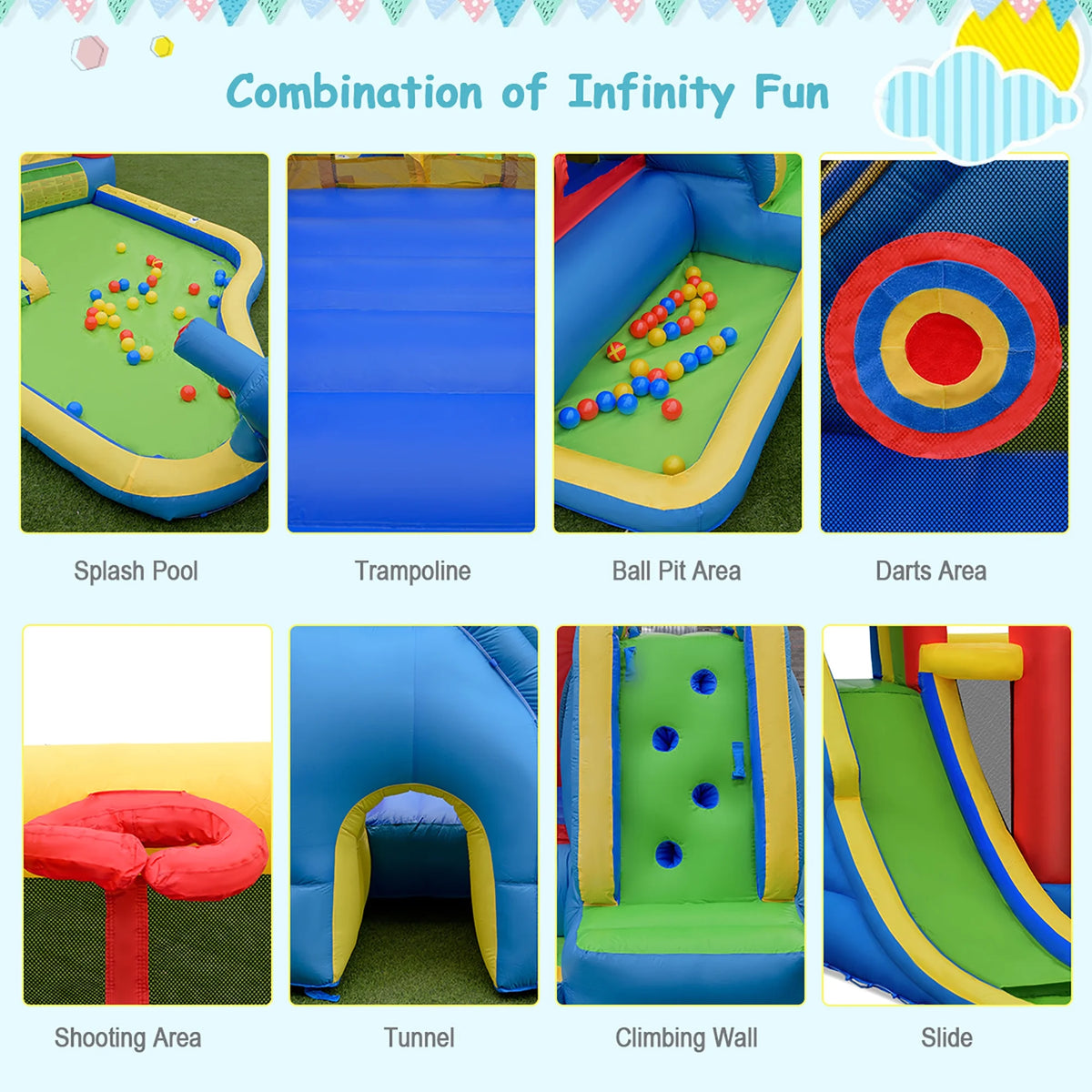 Inflatable Kid Bounce House Slide Splash Pool Jumping Castle W38713