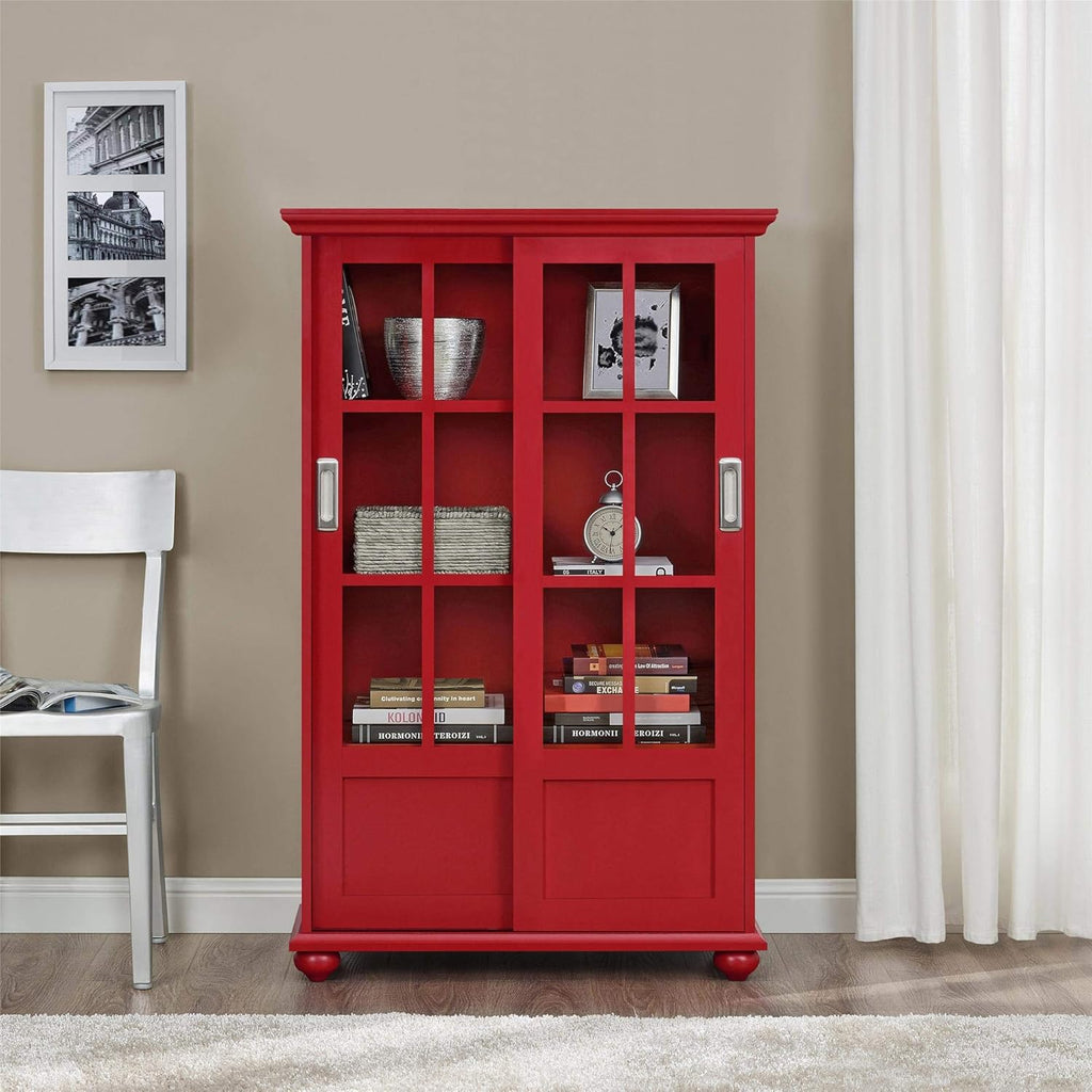 Black Bookcase with Sliding Glass Doors Z902307