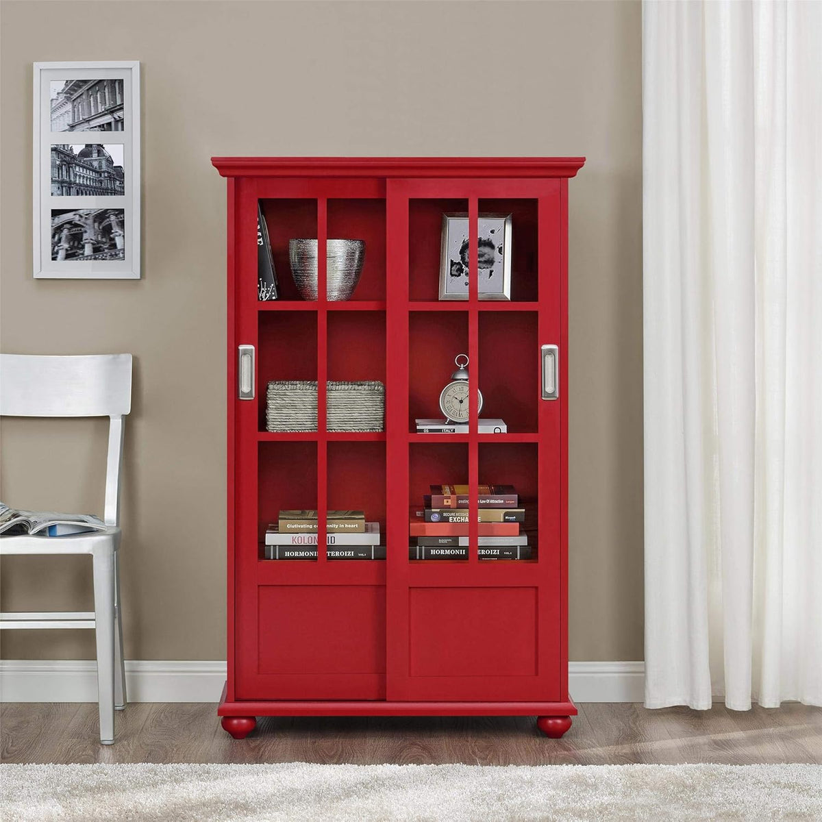 Black Bookcase with Sliding Glass Doors Z902307