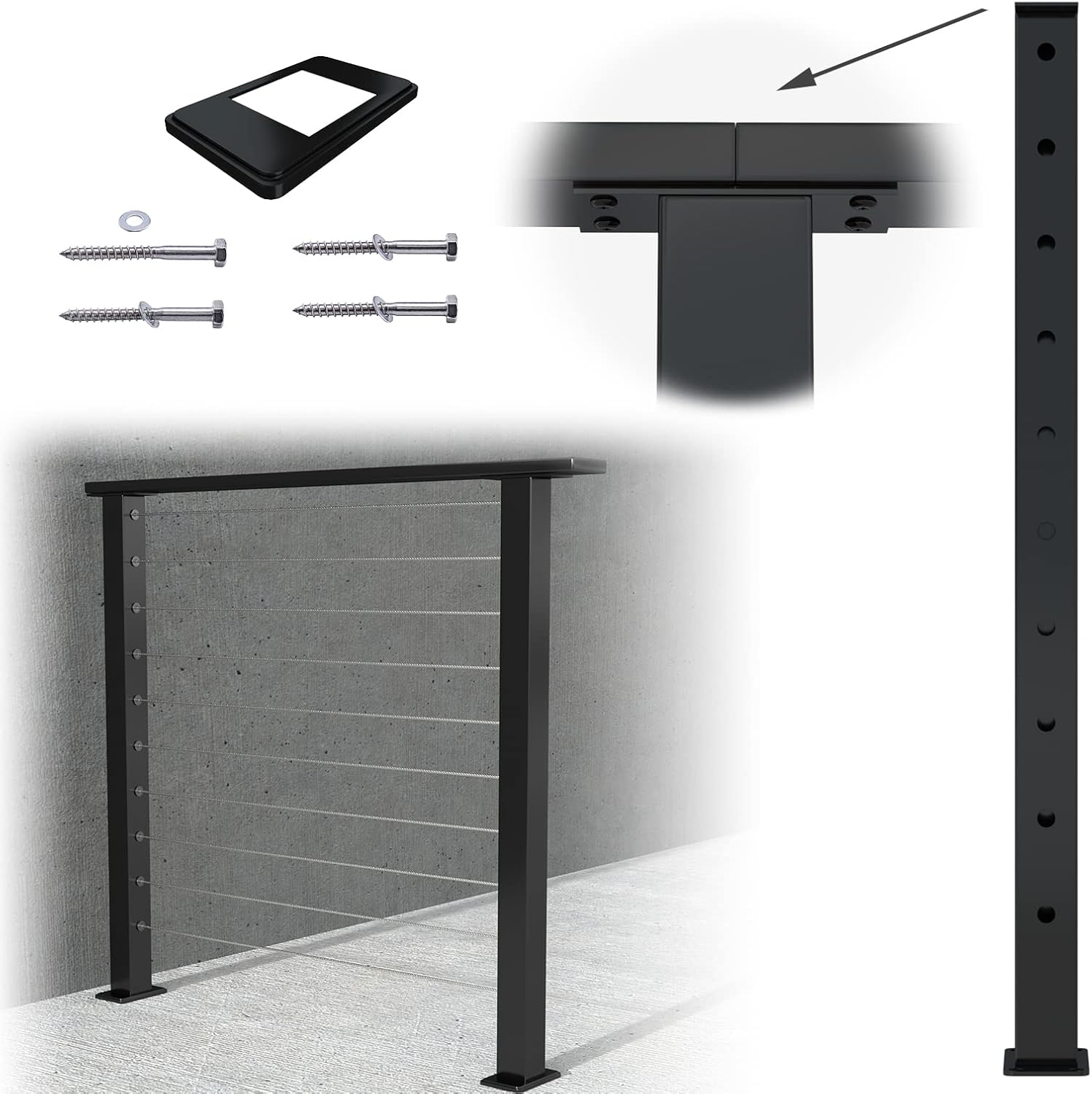 36x2x2 Stainless Steel Black Powder Coated Pre-Drilled Posts Pack of 2 E522373